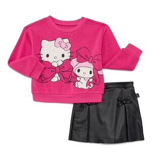 Hello Kitty & Friends Pink Sweatshirt & Black Faux Leather Skirt Set - Size 12 M
